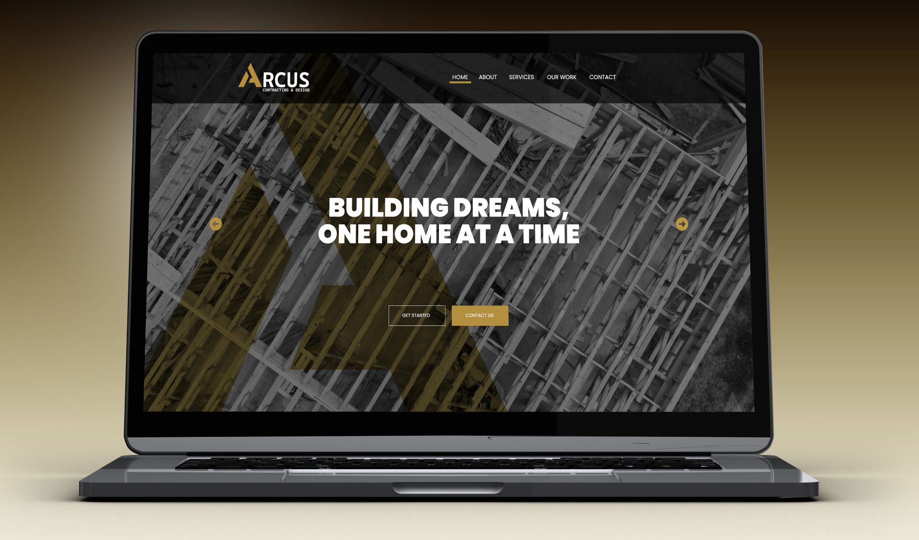 Arcus Contracting homepage displayed on a laptop screen